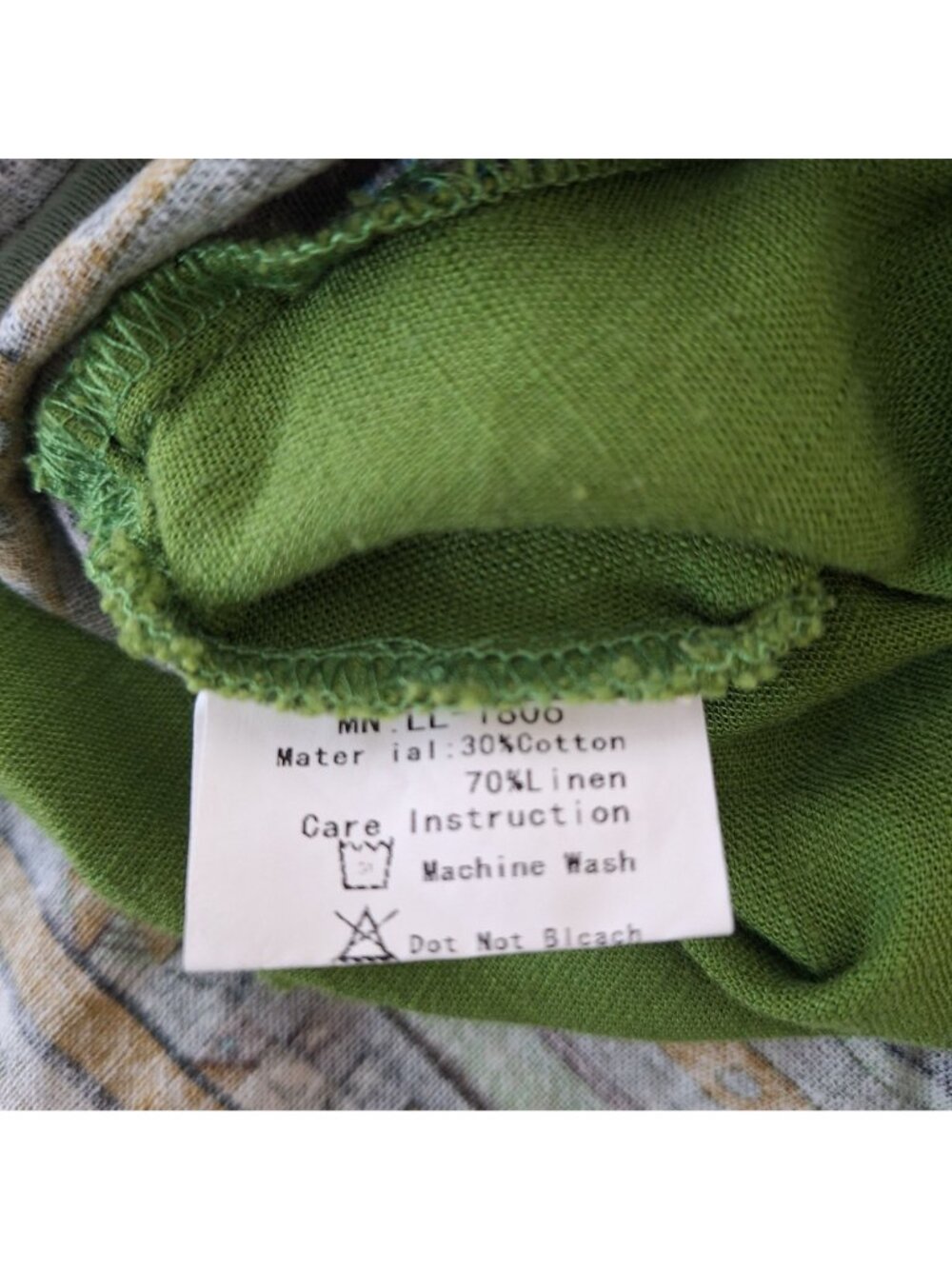 Linen Cotton Blend Short Sleeve Flared Flowy Green Dress size large - Picture 3 of 5